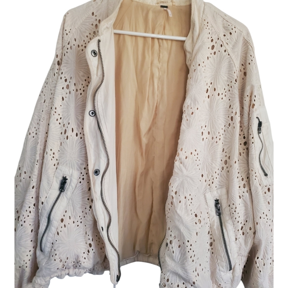 Free People Eyelet Bomber Jacket, Size Large - Picture 4 of 6